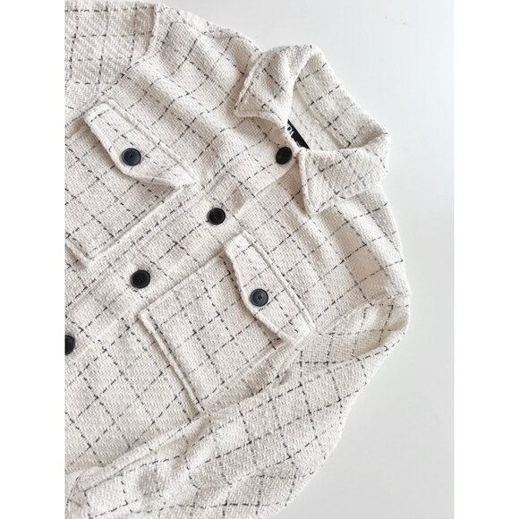NWOT ZARA White Check Plaid Boucle Tweed Oversized Shirt Jacket Shacket, Size XS - Picture 6 of 16